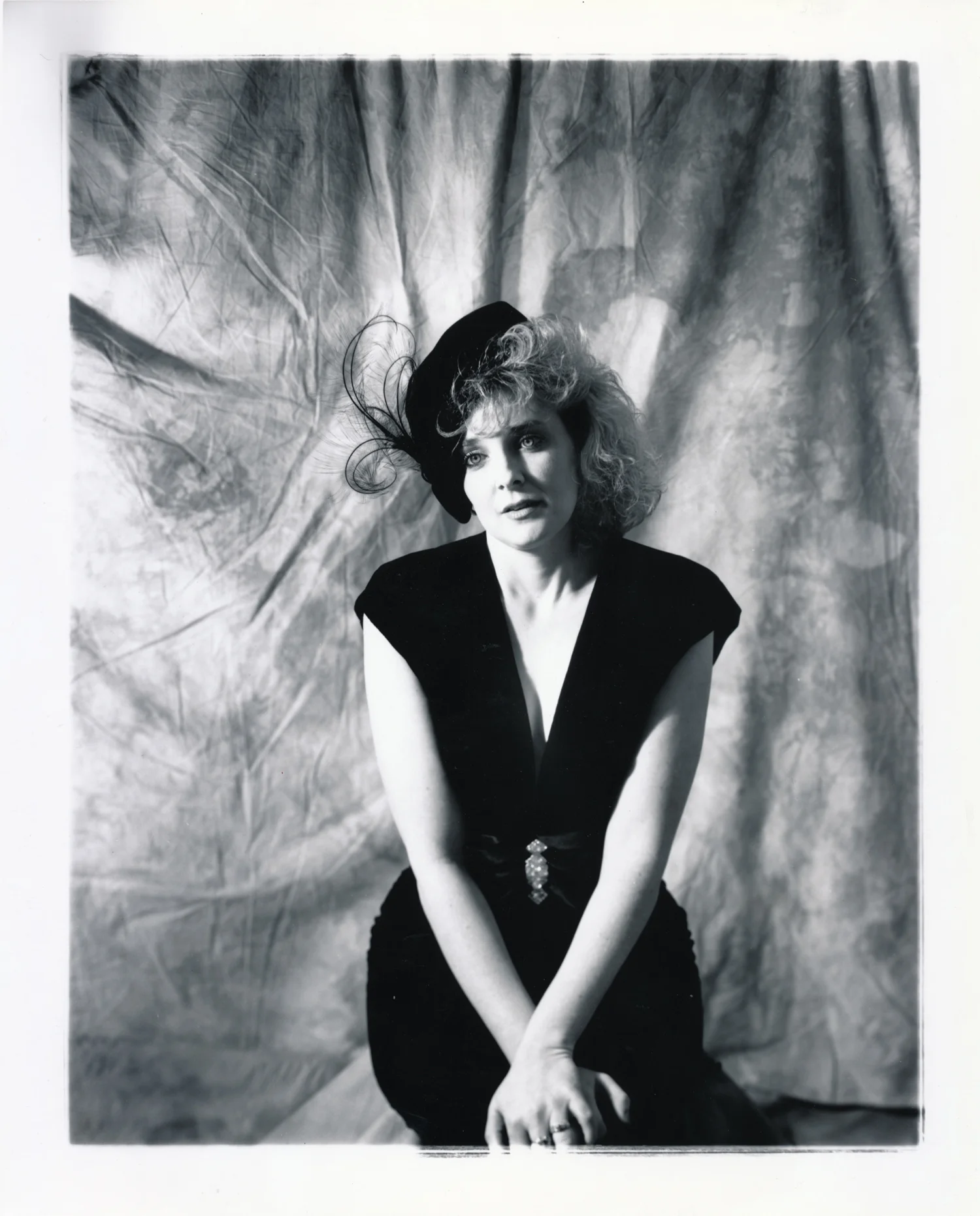 Cindy with Feather Hat 24x5 silver print.  © Jud Burgess  1990