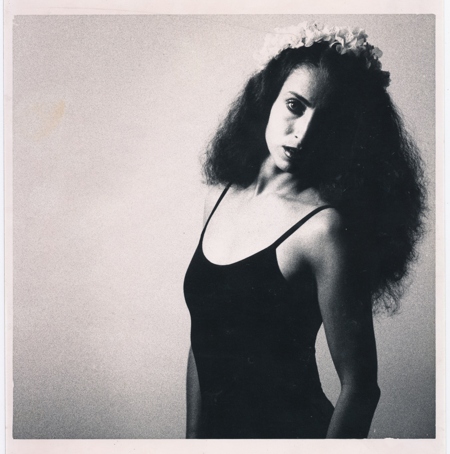 Jacque with Flowers in Her Hair 35mm silver print. © Jud Burgess 1987