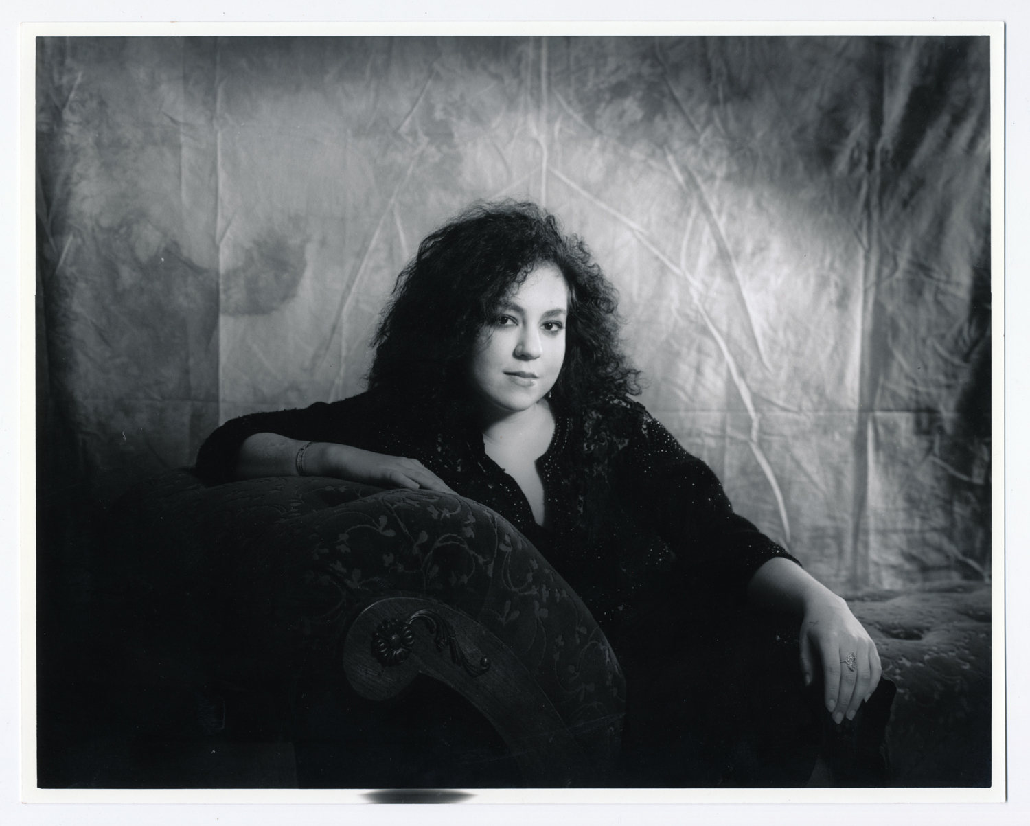 Gillian on Fainting Couch 4x5 silver print. © Jud Burgess 1989