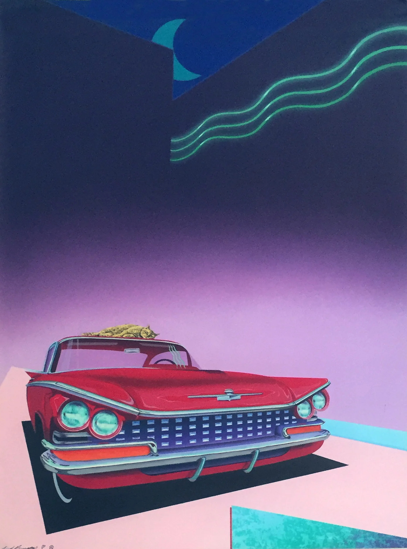 Shotflambeau Airbrushed acrylics and applied xerox on coldpress board. © Jud Burgess 1985