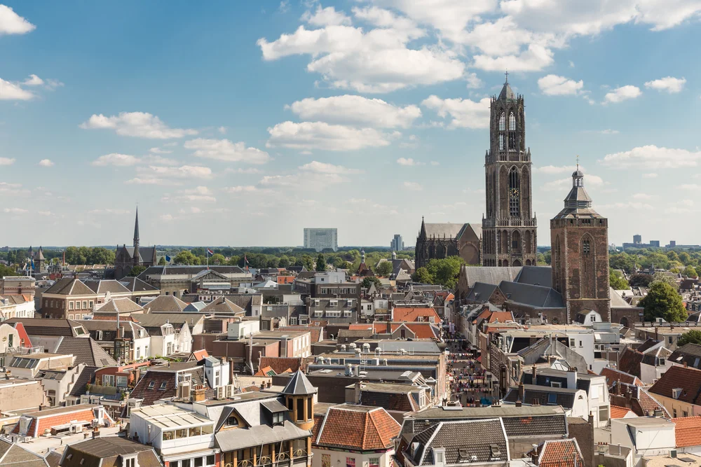 Aerial cityscape of medieval city Utrecht
