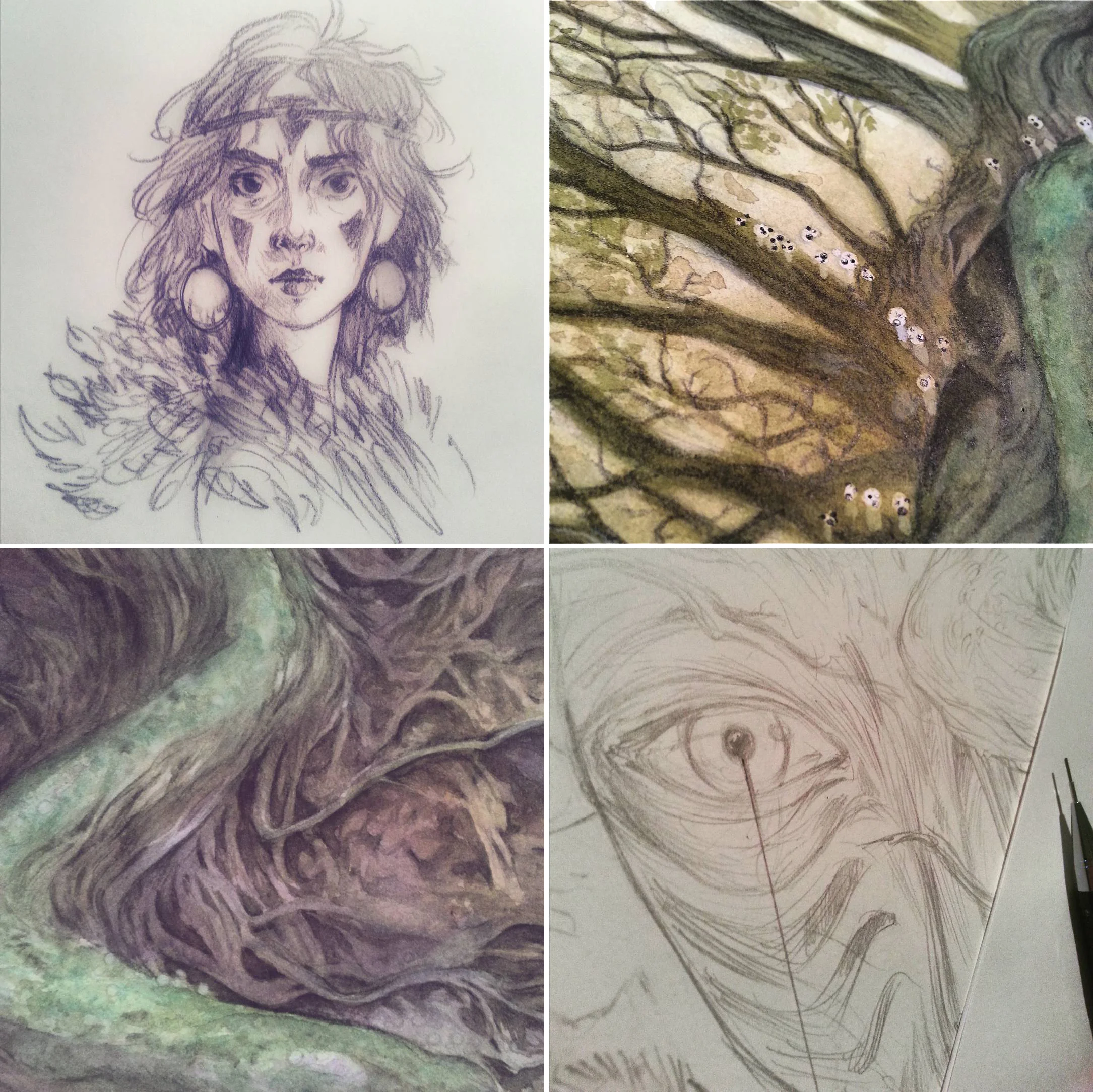 In-progress shots for "Shishigami Forest"