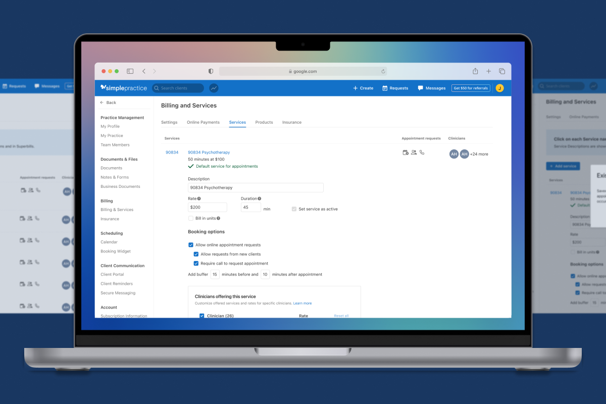 Practice Service Rate Settings