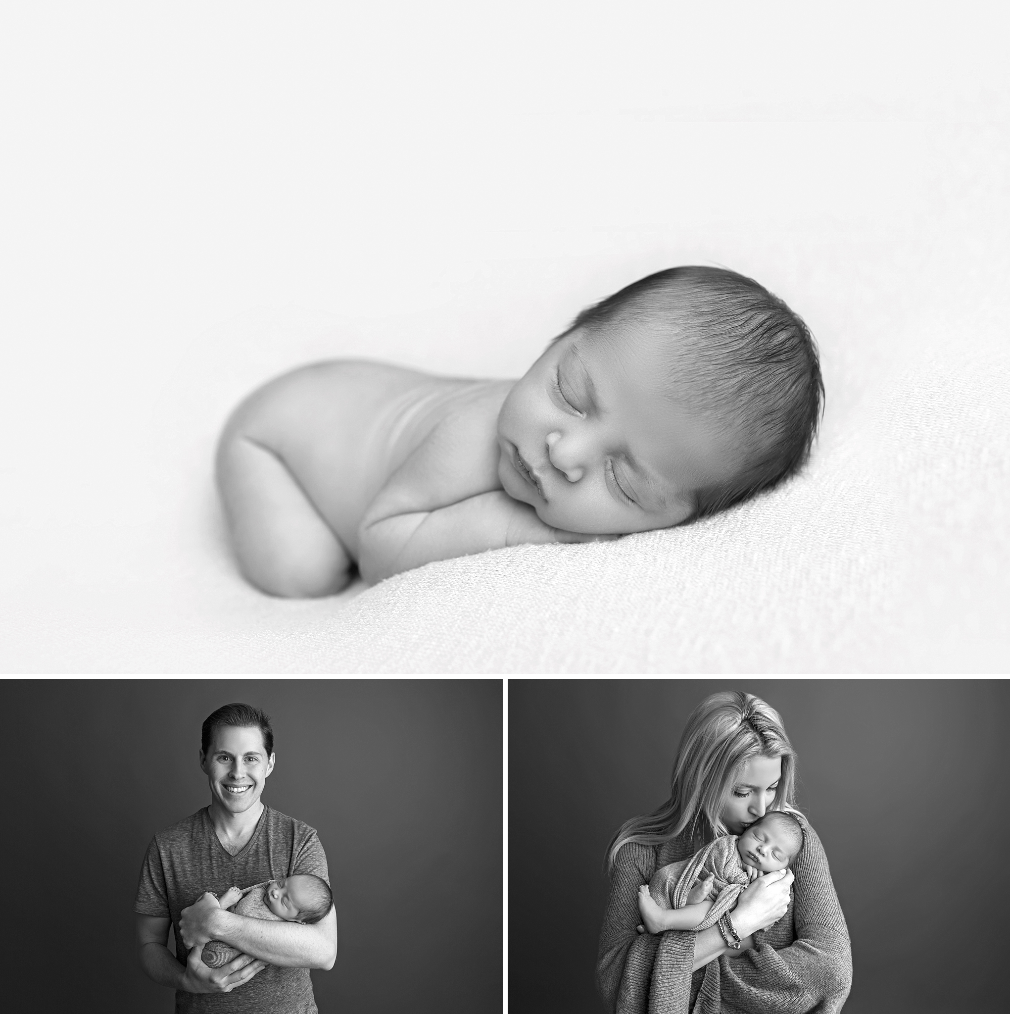 newborn baby with his parents holding him