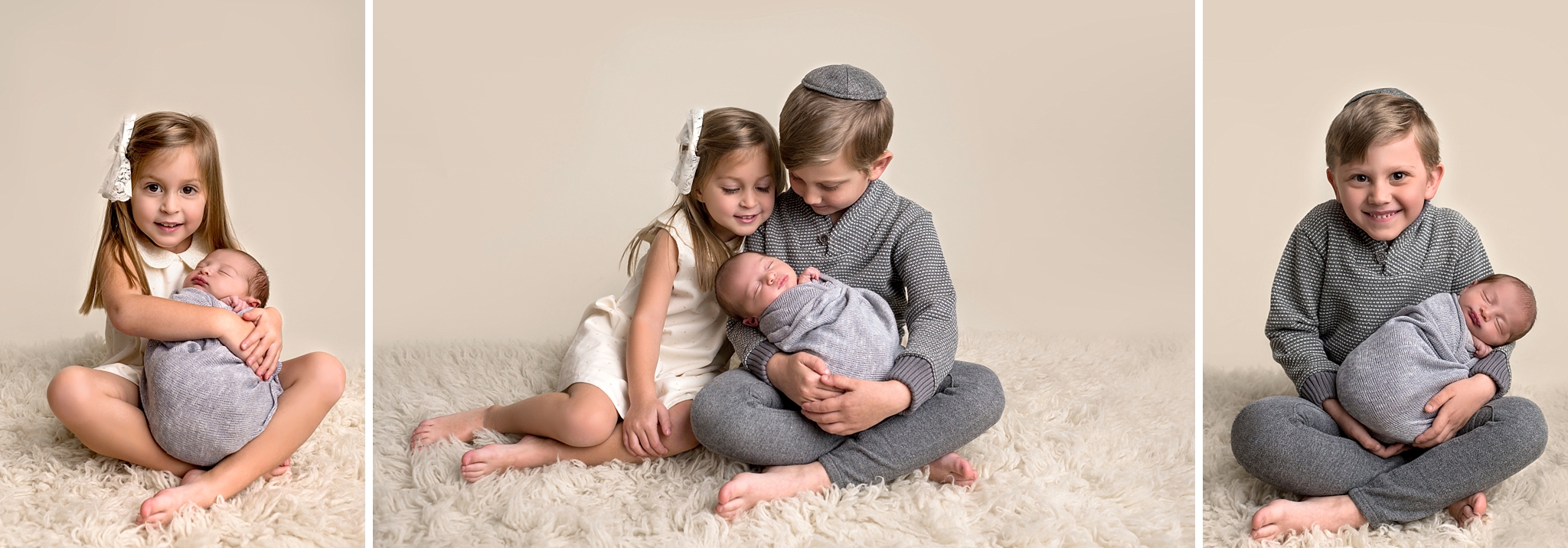 siblings doting on their newborn brother