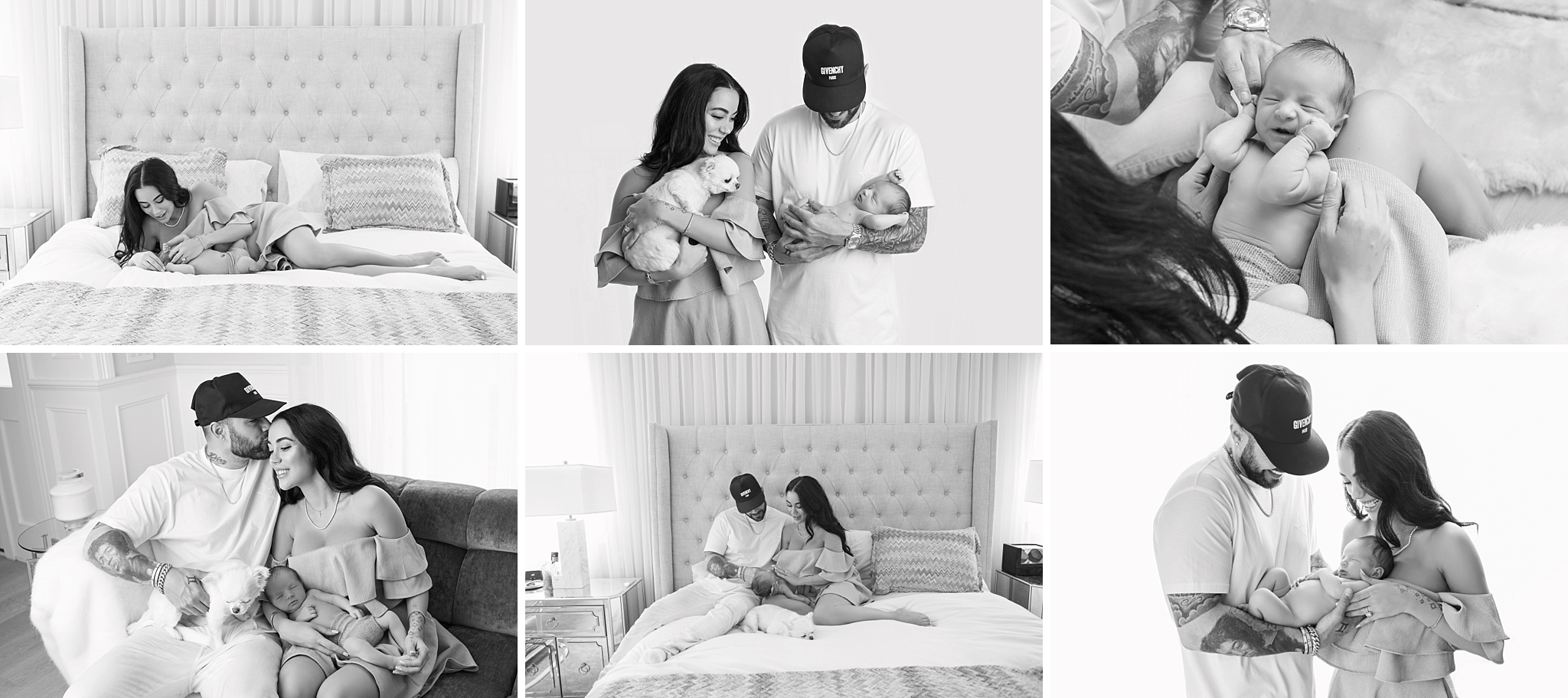 black and white gallery of Rebecca Stella, her significant other, and their baby
