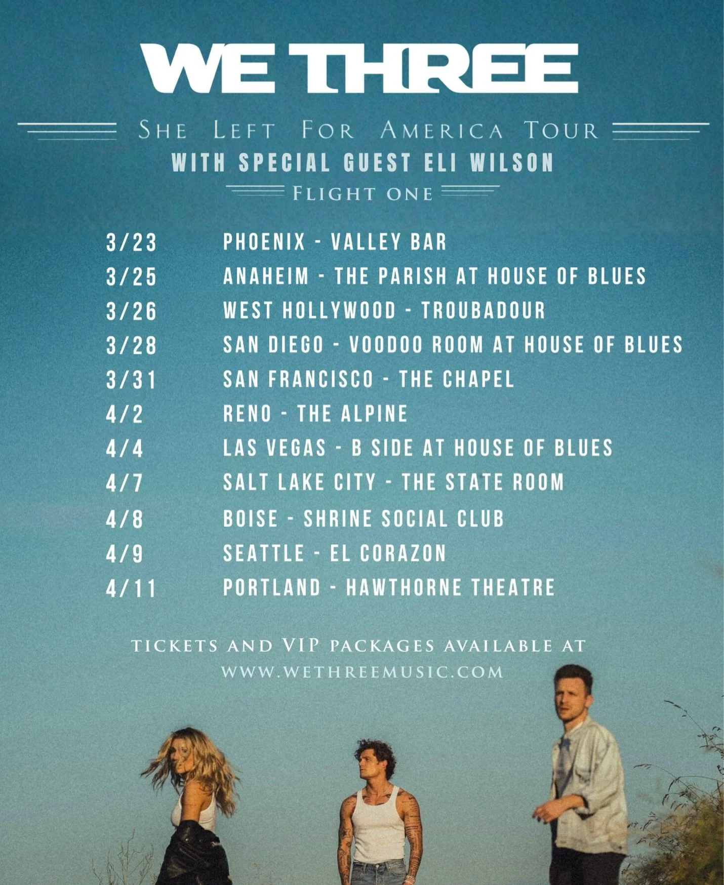 This spring you can catch @eliwilson07 supporting We Three!