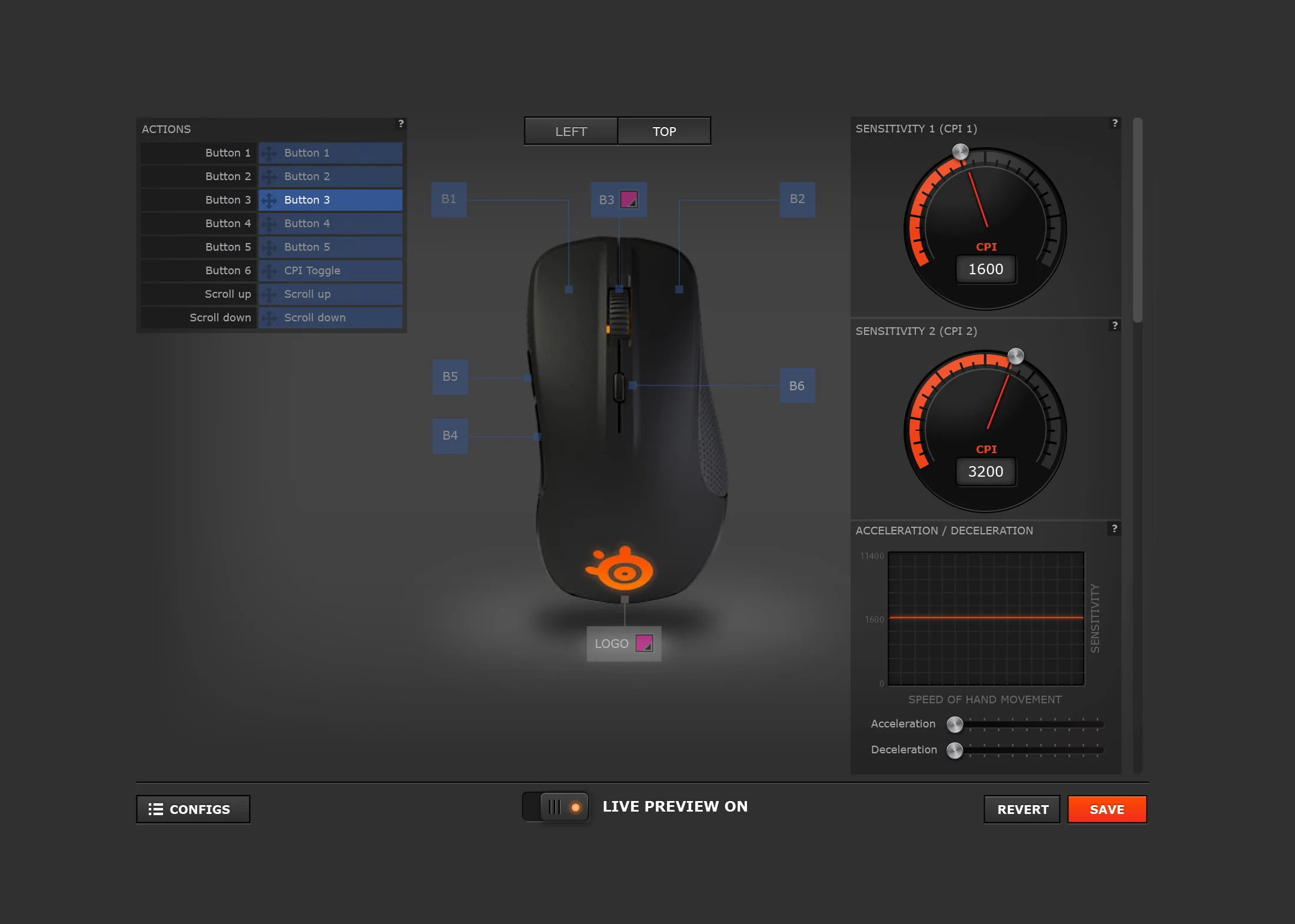 Full-view of the Rival Mouse UI