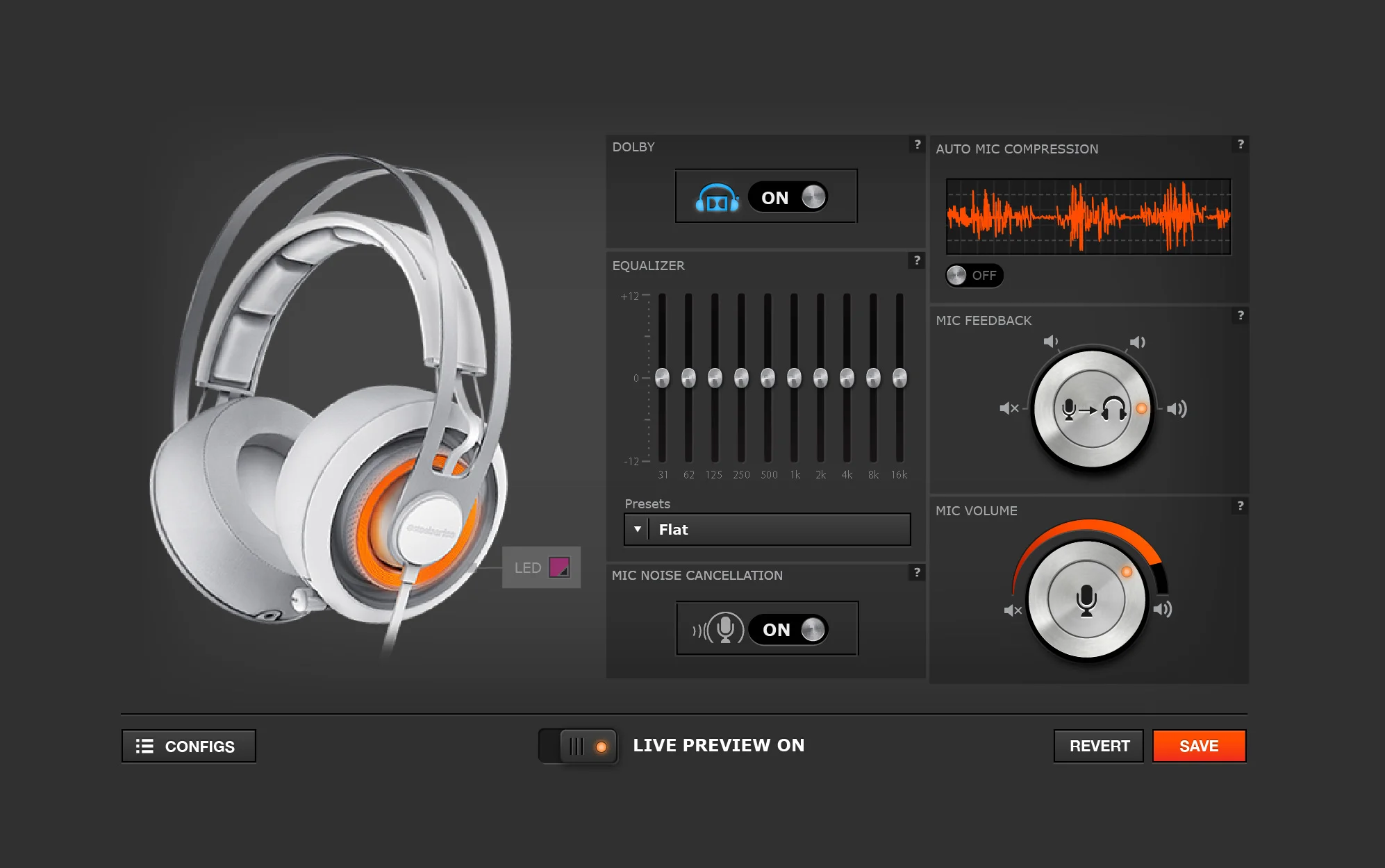 Customization interface for the Siberia Elite headset.