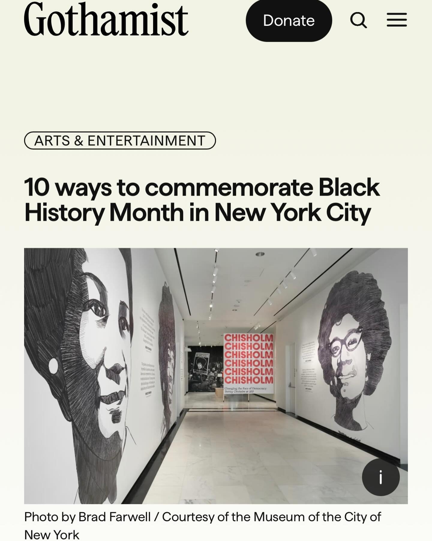 Thanks @gothamist for the shout out fo @museumofcityny #shirleychisholm exhibition and related programming&rsquo;s #bhm #blackhistorymonth