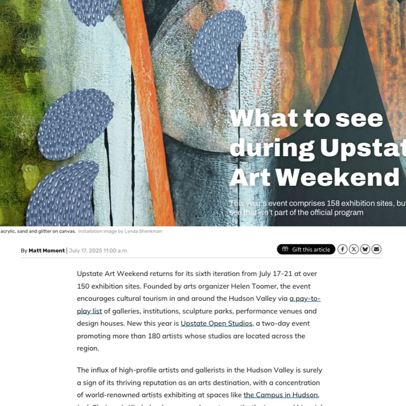 Much appreciation @matt_moment for including @cpw_kingston and @thespencertownacademy in his @timesunion @upstateartweekend coverage.  So much great art to see!! #linkinbio 

@sisterscommunications @ginahyams