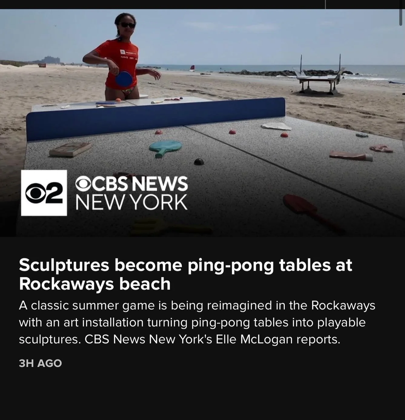 Thanks @ellemclogan @cbsnewyork for this great piece about #BetweenTides exhibition at #beach67 - presented by @publicartfund 
🏓🏓🏓🏓
#linkinbio
