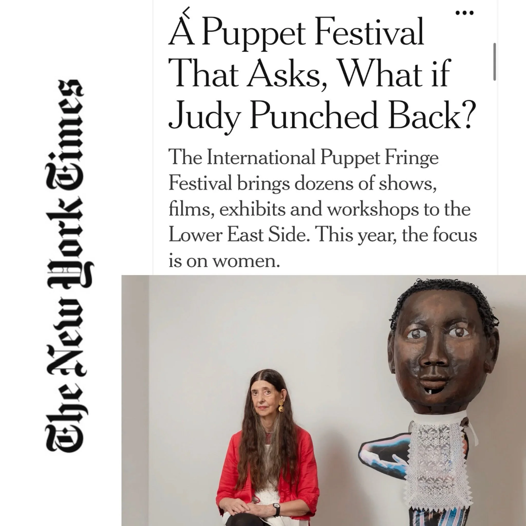 Thanks @laurelgraeber @nytimes for this wonderful piece about @puppetfringenyc - kicking off tonight at @theclemente.  This year&rsquo;s Festival highlights the women of puppetry &mdash; like the iconic artist@Theodora Skipitares (pictured) &mdash;an