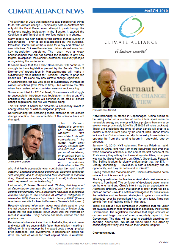 Climate Alliance Newsletter - March 2010