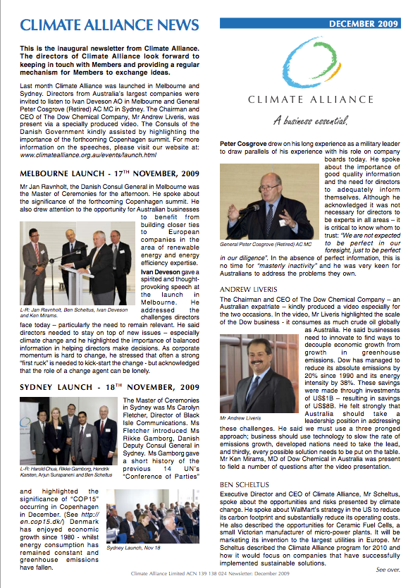 Climate Alliance Newsletter - Dec 2009