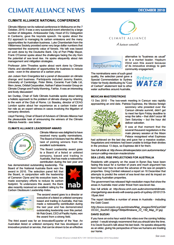 Climate Alliance Newsletter - December 2010