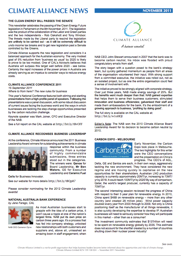 Climate Alliance Newsletter - November 2011