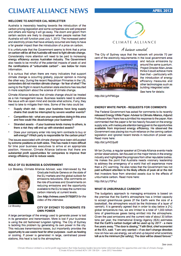 Climate Alliance Newsletter - April 2012