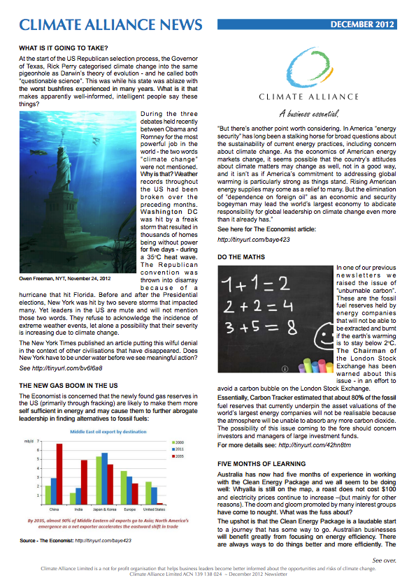 Climate Alliance Newsletter - December 2012