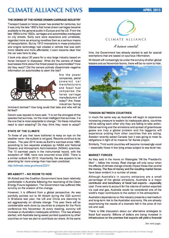 Climate Alliance Newsletter - April 2015