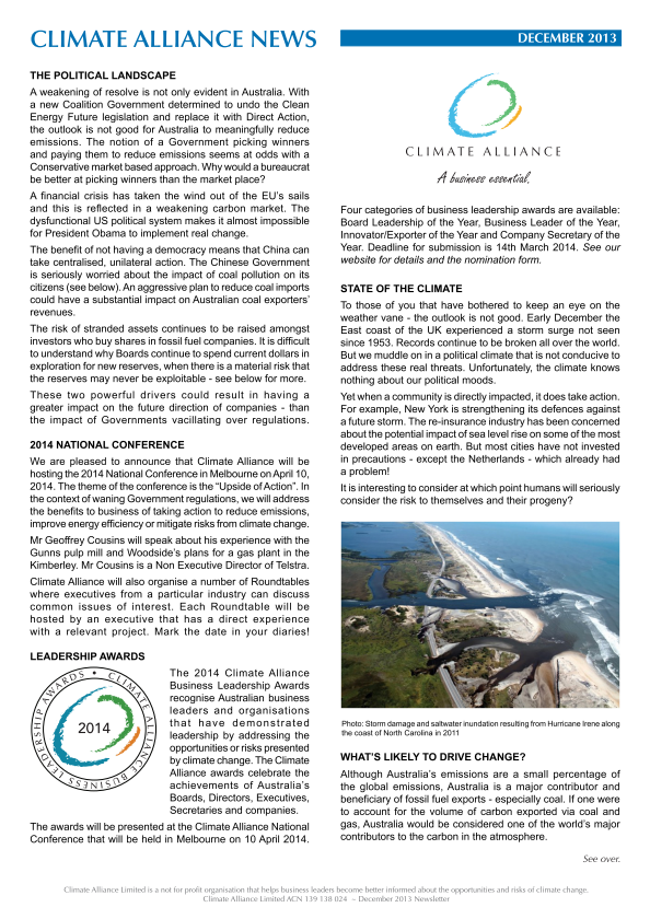 Climate Alliance Newsletter - December 2013