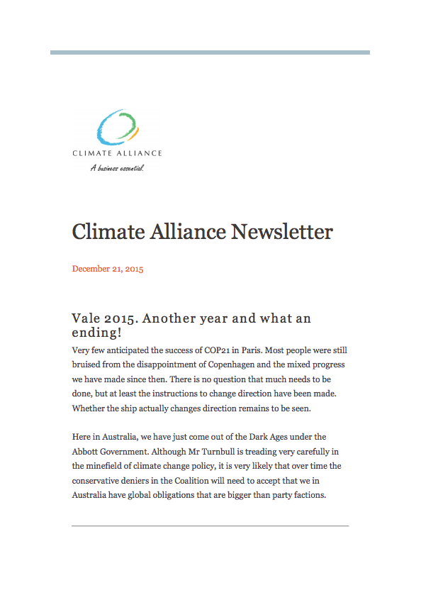Climate Alliance Newsletter - December 2015