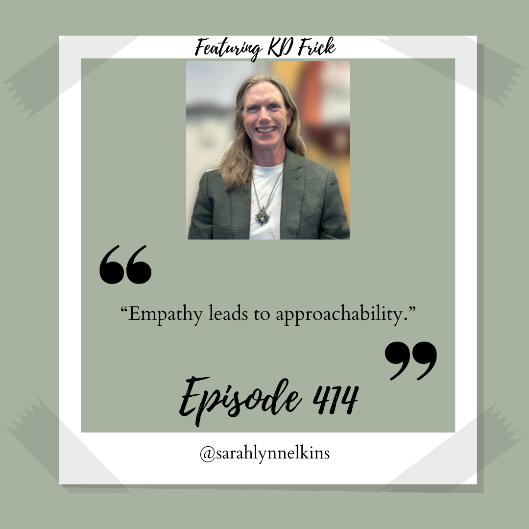 Quote card featuring a photo of KD smiling at the camera, in a slate grey suit. the quote reads "Empathy leads to approachability.”