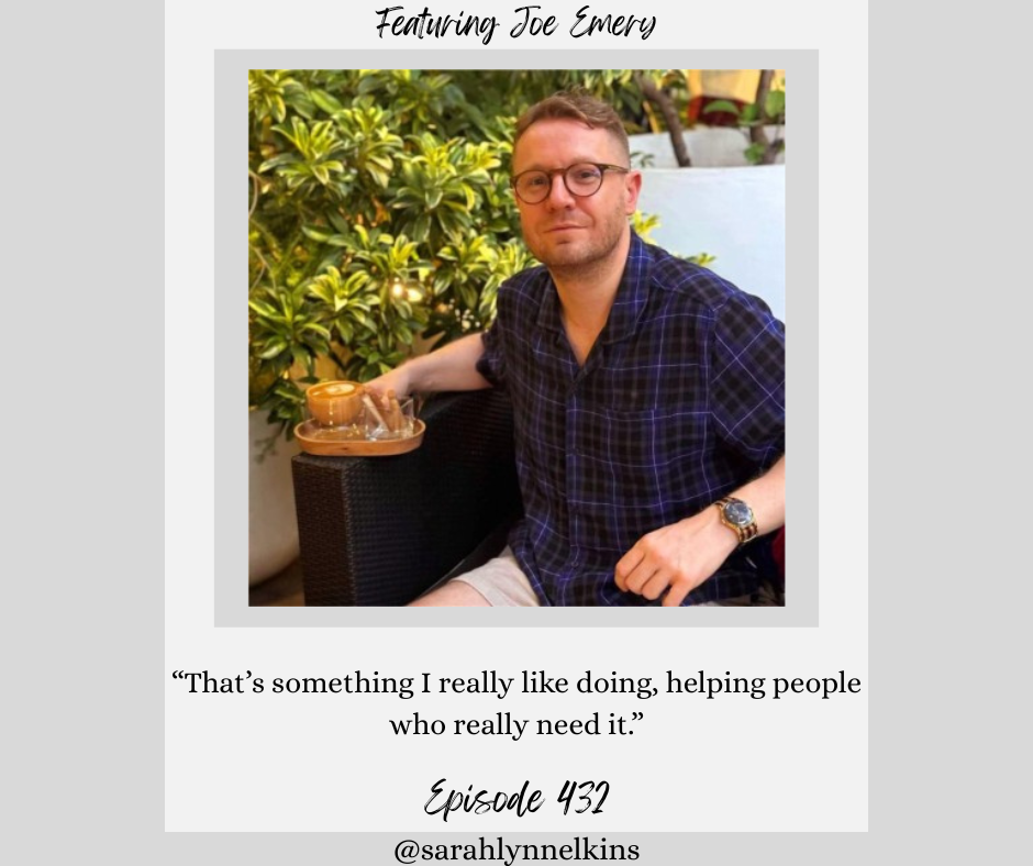 Quote card featuring a photo of Joe in a sharp blue and black plaid button up shirt. the quote reads “That’s something I really like doing, helping people who really need it.”