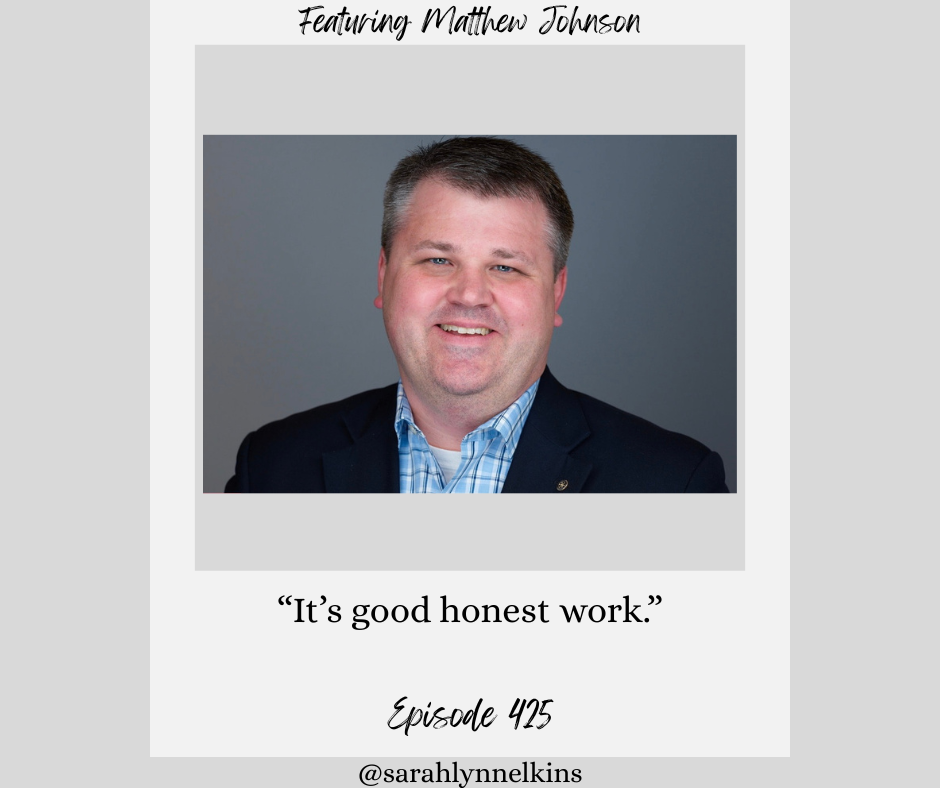 quote card featuring a photo of Matthew in a suit, the quote reads "it's good honest work."