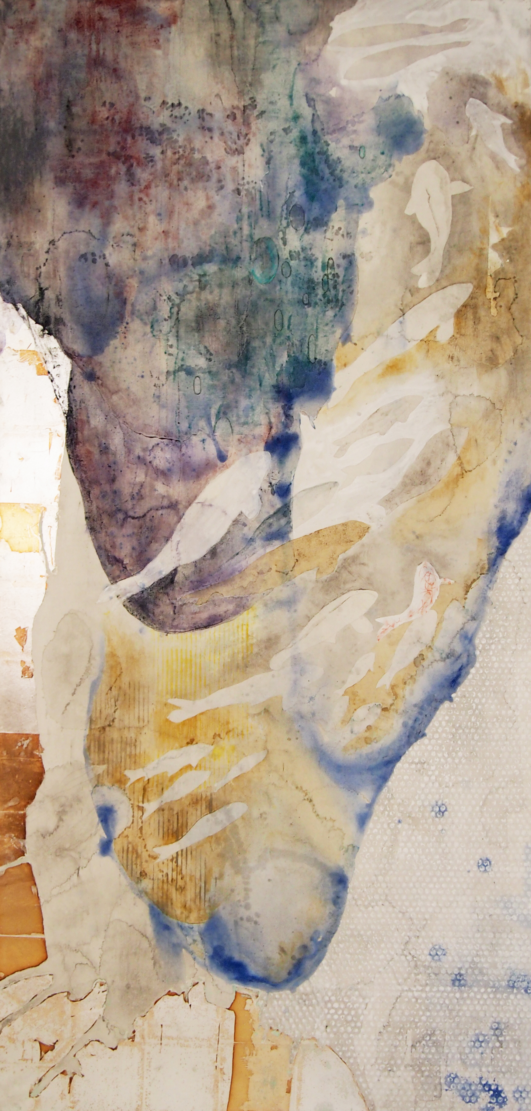   Natural pigments, sumi ink and gold leaves on mashi paper   Size:40"×72"  