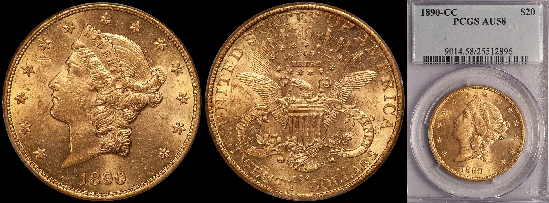 JUST ADDED - $20.00 - 1890-CC PCGS AU58