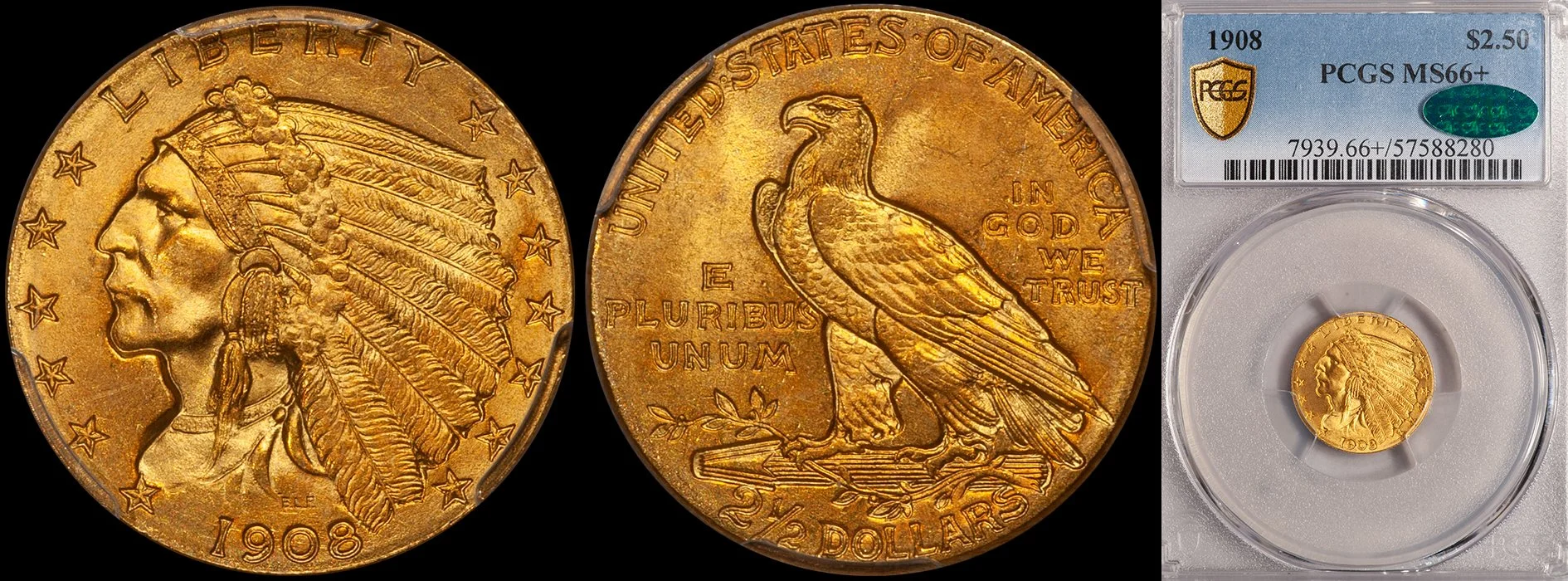 JUST ADDED - $2.50 - 1908 PCGS MS66+ CAC