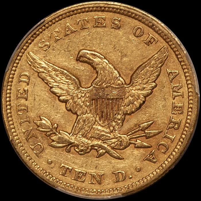 Eagle. 1849 $10 gold coin. PCGS AU5 CAC. Fairmont.