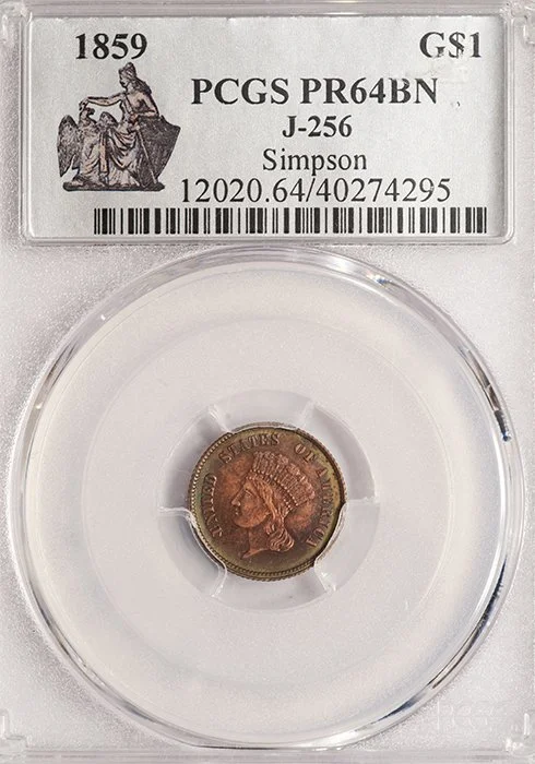 Pattern Gold Dollar. 1859 J-256. PCGS PR64BN. Ex Simpson.