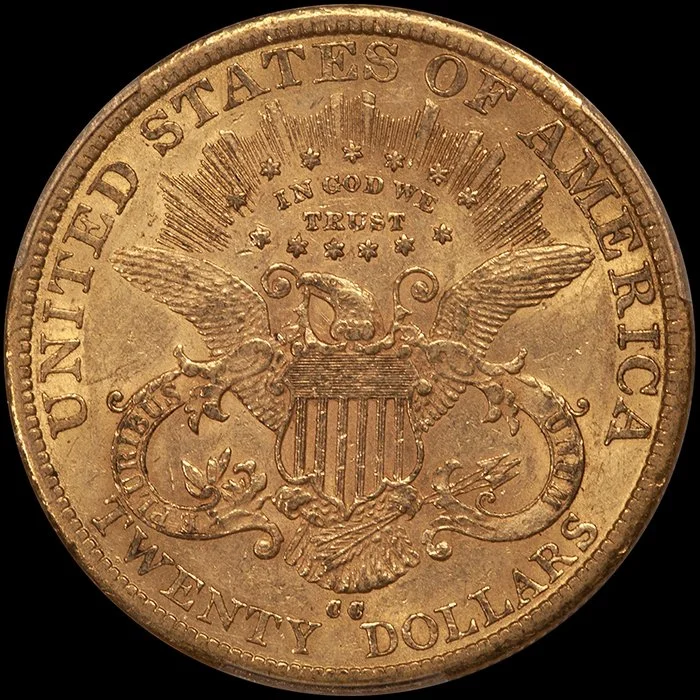 Double Eagle. 1879-CC Carson City $20 gold coin. PCGS AU55 CAC. Fairmont.