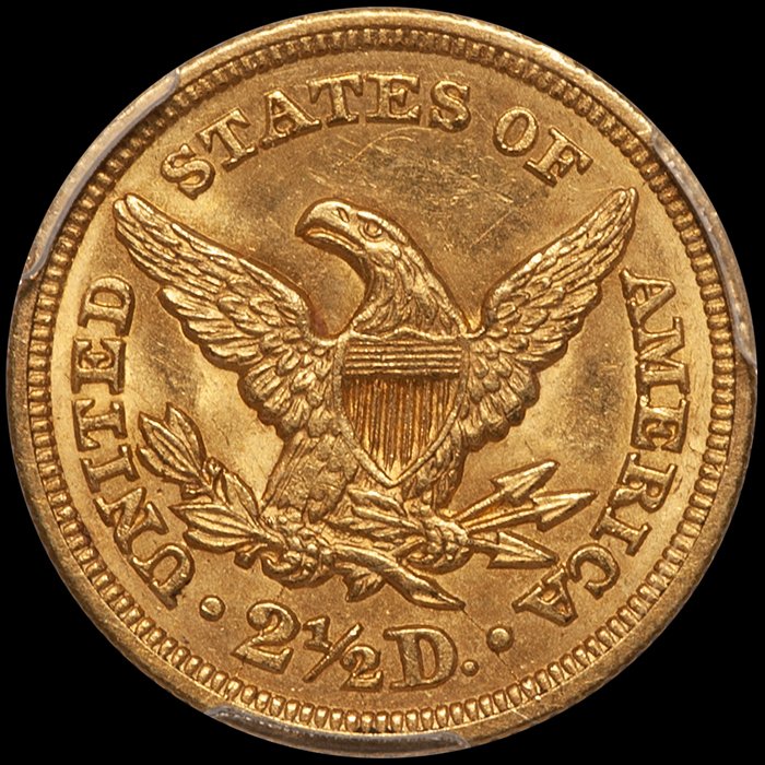 Quarter Eagle. 1845 $2.50 gold coin. PCGS MS63.