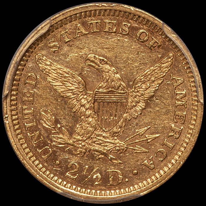 Quarter Eagle. 1862 $2.50 gold coin. PCGS AU58 CAC.