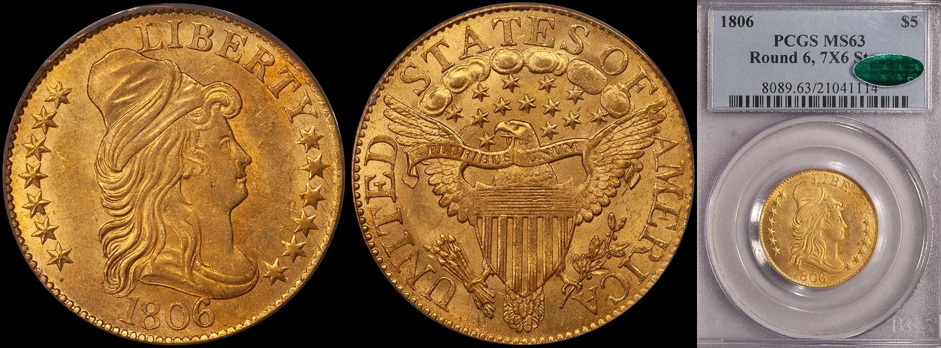 JUST ADDED - $5.00 - 1806 Round Top 6, PCGS MS63 CAC
