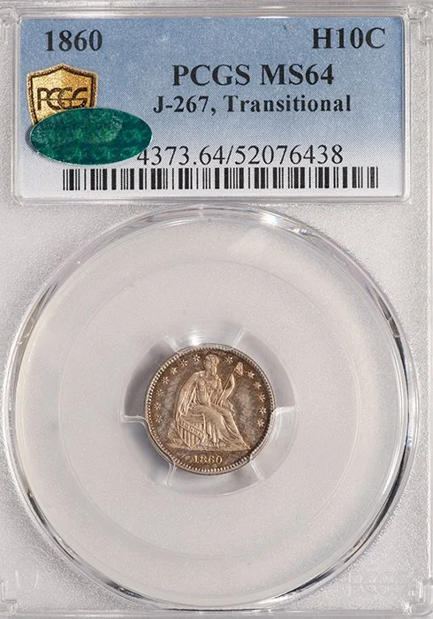 Pattern Half Dime. 1860 J-267, Transitional. PCGS MS64 CAC.