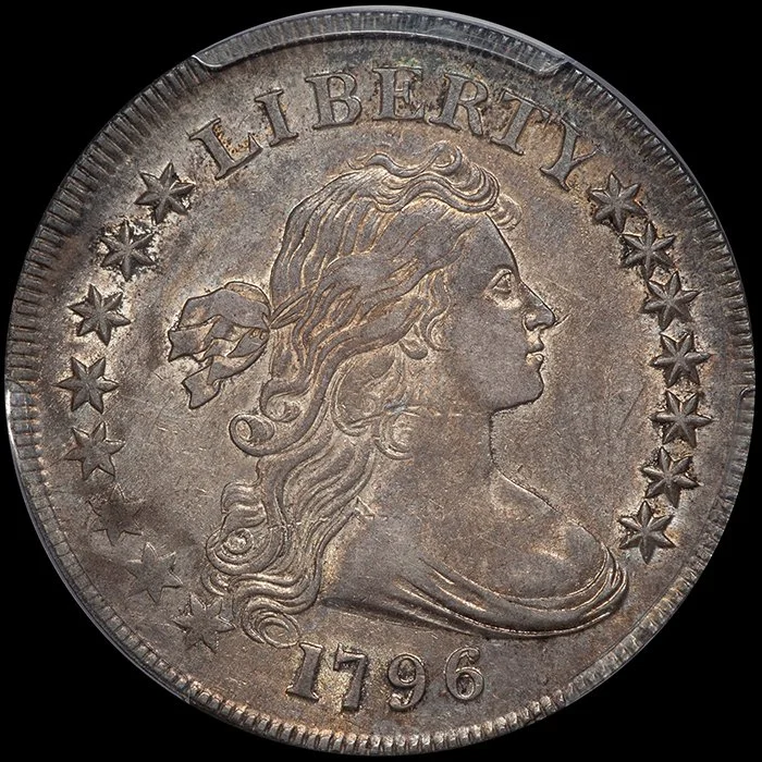 1796 early Silver $1. PCGS AU50. Large Date, Small Letters.