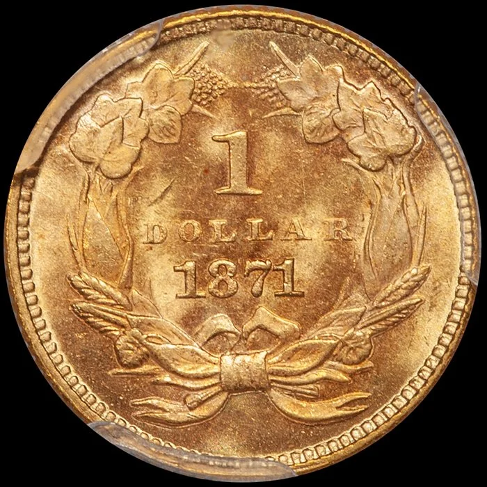 Gold Dollar. 1871 $1 gold coin. PCGS MS66+ CAC.