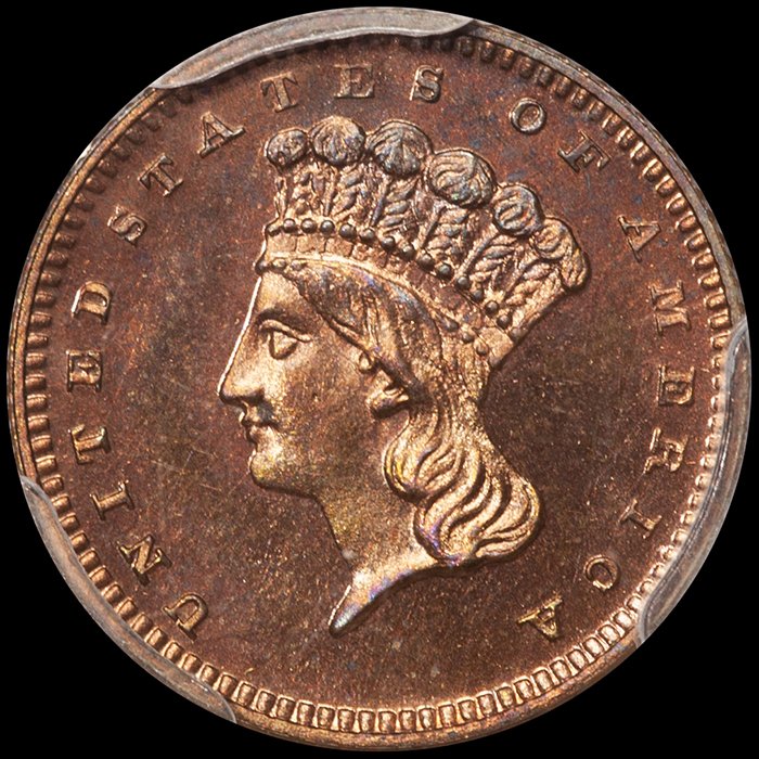 Gold Dollar. 1865 pattern Proof gold dollar. J-438. PCGS PR66RB. Ex Simpson.