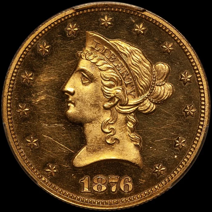 Eagle. 1876 Proof $10.00 gold coin. PCGS PR62CAM.