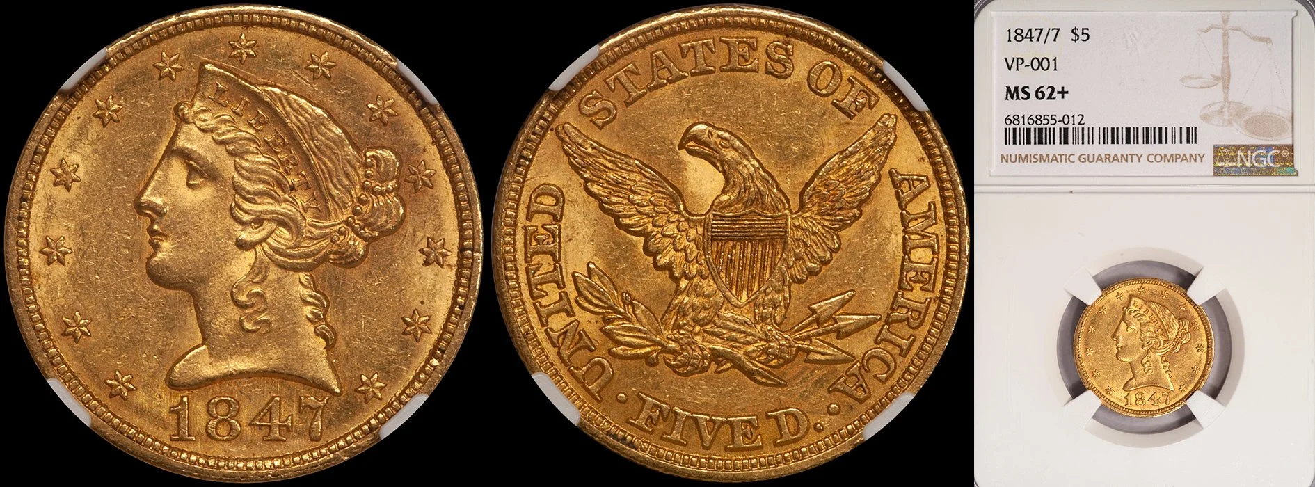 1847/7 5 gold coin graded NGC MS62+ Rare Gold Coins Douglas Winter