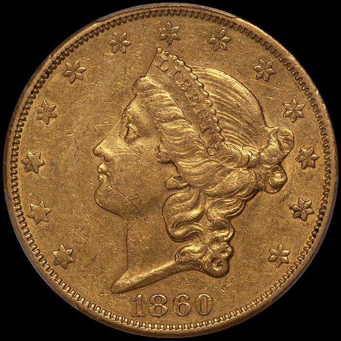 Double Eagle. 1860-O New Orleans $20 gold coin. PCGS MS63.