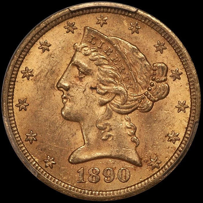 Half Eagle. 1890-CC $5.00 gold coin. PCGS MS63 CAC.