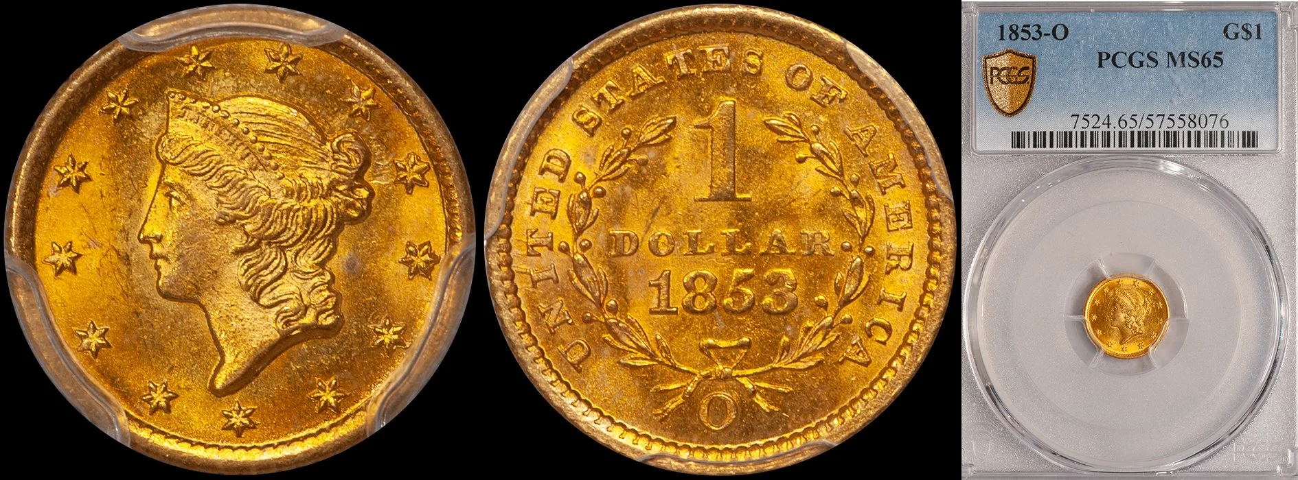 JUST ADDED - $1.00 - 1853-O PCGS MS65