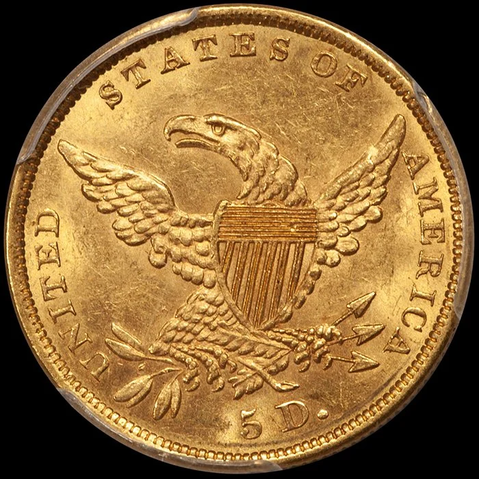 Half Eagle. 1836 $5 gold coin. PCGS MS63 CAC.