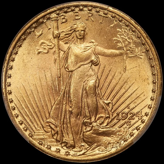 Double Eagle. 1924-S $20 gold coin. PCGS MS64+.