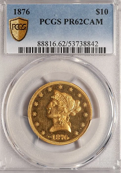 Eagle. 1876 Proof $10.00 gold coin. PCGS PR62CAM.